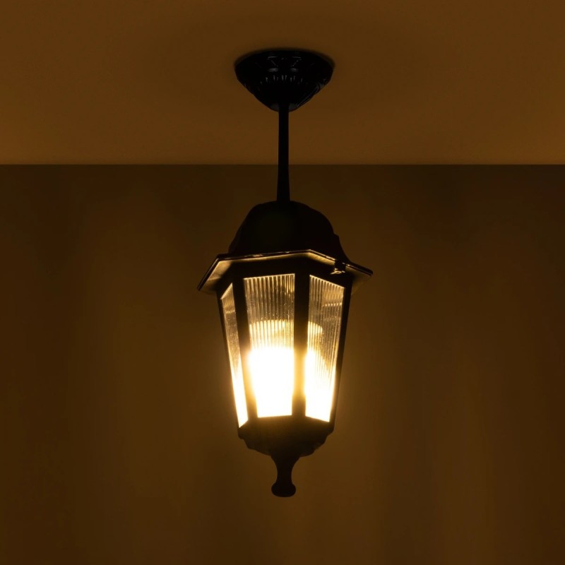 GloboStar® VITRO 203-0189 Vintage Κρεμαστό Φωτιστικό Φαναράκι Μονόφωτο 1 x E27 IP44 Μαύρο Πλαστικό Σώμα - Μ16 x Π16 x Υ48cm