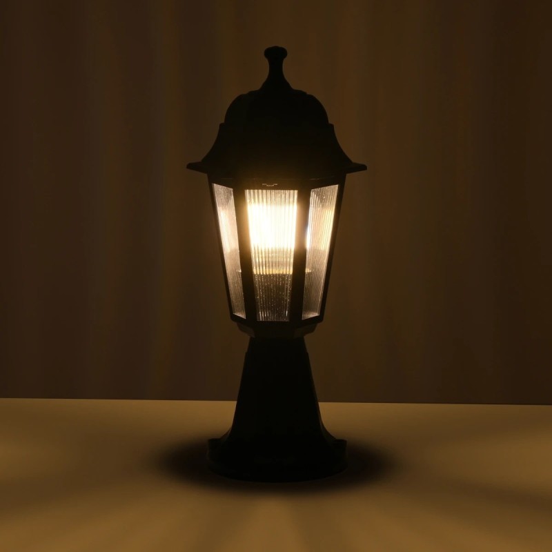 GloboStar® VITRO 203-0190 Vintage Επιδαπέδιο Φωτιστικό Φαναράκι Μονόφωτο 1 x E27 IP44 Μαύρο Πλαστικό Σώμα - Μ16 x Π16 x Υ39cm