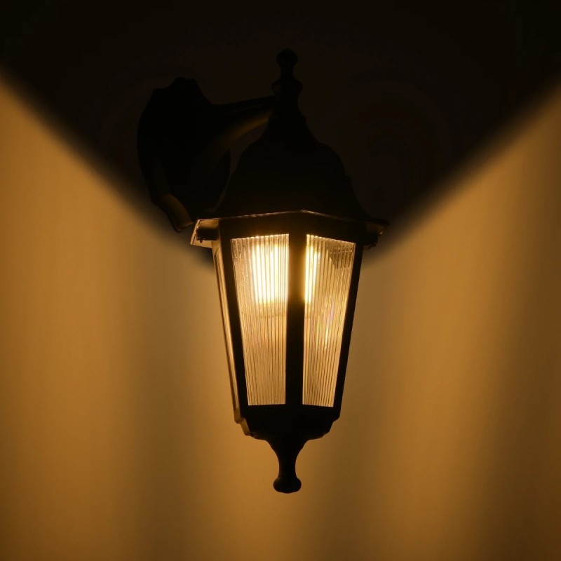 GloboStar® VITRO 203-0191 Vintage Επιτοίχιο Φωτιστικό Φαναράκι Μονόφωτο 1 x E27 IP44 Μαύρο Πλαστικό Σώμα - Μ19 x Π16 x Υ34cm