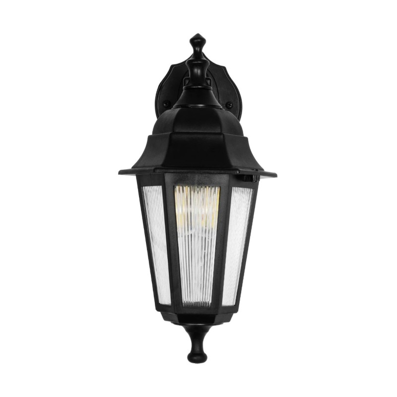 GloboStar® VITRO 203-0191 Vintage Επιτοίχιο Φωτιστικό Φαναράκι Μονόφωτο 1 x E27 IP44 Μαύρο Πλαστικό Σώμα - Μ19 x Π16 x Υ34cm