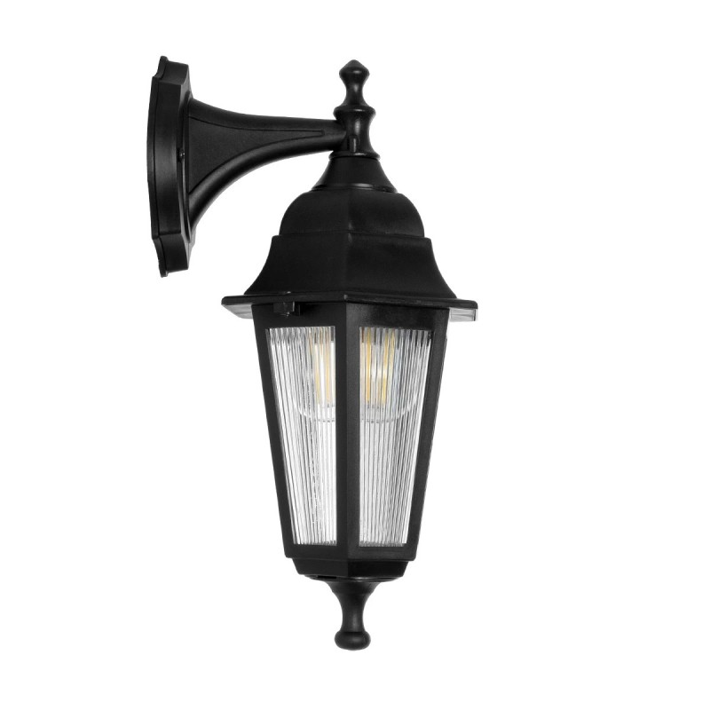 GloboStar® VITRO 203-0191 Vintage Επιτοίχιο Φωτιστικό Φαναράκι Μονόφωτο 1 x E27 IP44 Μαύρο Πλαστικό Σώμα - Μ19 x Π16 x Υ34cm