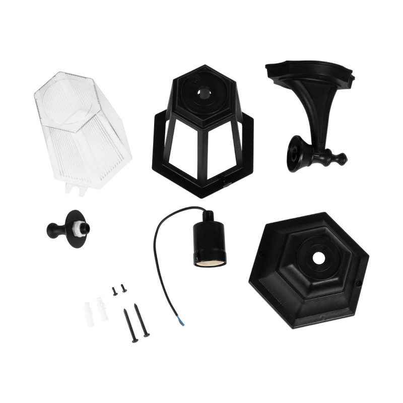 GloboStar® VITRO 203-0191 Vintage Επιτοίχιο Φωτιστικό Φαναράκι Μονόφωτο 1 x E27 IP44 Μαύρο Πλαστικό Σώμα - Μ19 x Π16 x Υ34cm