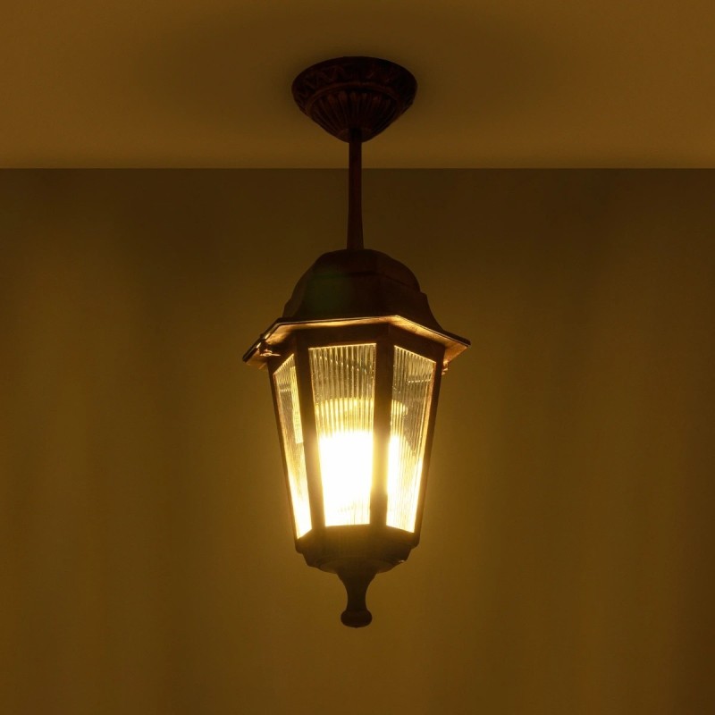 GloboStar® VITRO 203-0194 Vintage Κρεμαστό Φωτιστικό Φαναράκι Μονόφωτο 1 x E27 IP44 Χάλκινο Πλαστικό Σώμα - Μ16 x Π16 x Υ48cm