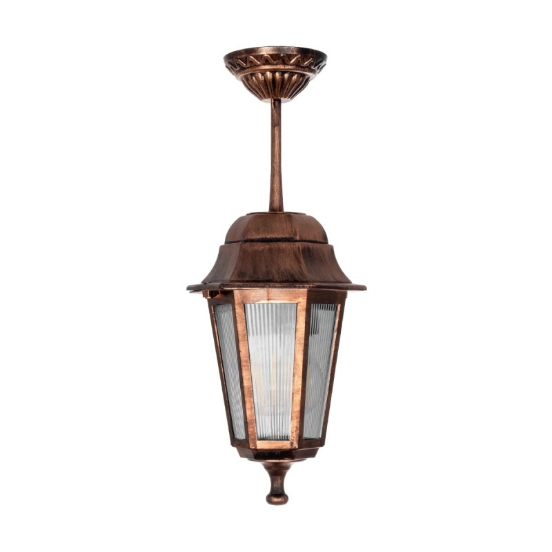 GloboStar® VITRO 203-0194 Vintage Κρεμαστό Φωτιστικό Φαναράκι Μονόφωτο 1 x E27 IP44 Χάλκινο Πλαστικό Σώμα - Μ16 x Π16 x Υ48cm