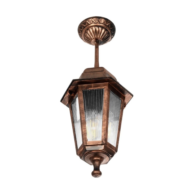 GloboStar® VITRO 203-0194 Vintage Κρεμαστό Φωτιστικό Φαναράκι Μονόφωτο 1 x E27 IP44 Χάλκινο Πλαστικό Σώμα - Μ16 x Π16 x Υ48cm