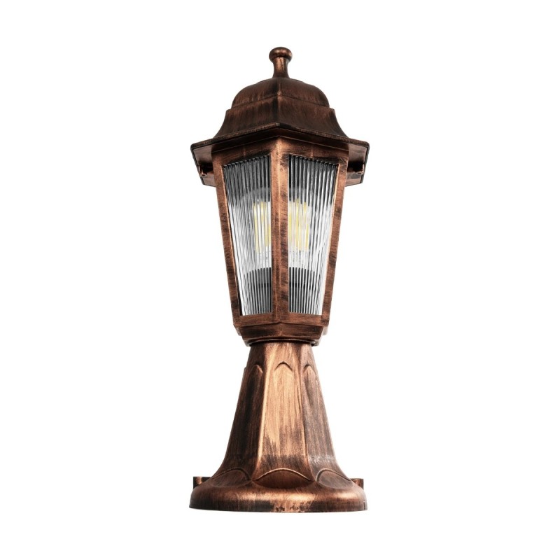 GloboStar® VITRO 203-0195 Vintage Επιδαπέδιο Φωτιστικό Φαναράκι Μονόφωτο 1 x E27 IP44 Χάλκινο Πλαστικό Σώμα - Μ16 x Π16 x Υ39cm