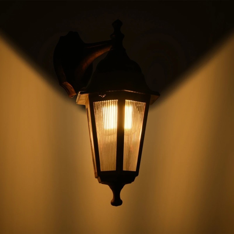 GloboStar® VITRO 203-0196 Vintage Επιτοίχιο Φωτιστικό Φαναράκι Μονόφωτο 1 x E27 IP44 Χάλκινο Πλαστικό Σώμα - Μ19 x Π16 x Υ34cm