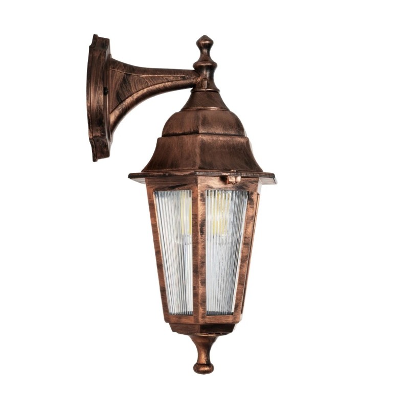 GloboStar® VITRO 203-0196 Vintage Επιτοίχιο Φωτιστικό Φαναράκι Μονόφωτο 1 x E27 IP44 Χάλκινο Πλαστικό Σώμα - Μ19 x Π16 x Υ34cm