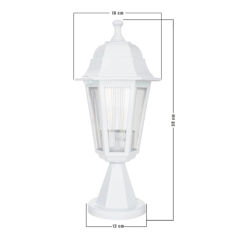 GloboStar® VITRO 203-0200 Vintage Επιδαπέδιο Φωτιστικό Φαναράκι Μονόφωτο 1 x E27 IP44 Λευκό & Διάφανο Πλαστικό - Μ16 x Π16 x Υ39cm