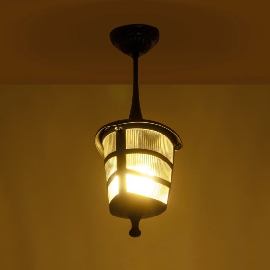 GloboStar® ZARDIN 203-0204 Vintage Κρεμαστό Φωτιστικό Φαναράκι Μονόφωτο 1 x E27 IP44 Μαύρο Πλαστικό Σώμα - Μ17 x Π17 x Υ42cm