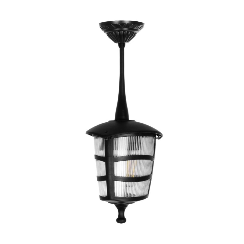 GloboStar® ZARDIN 203-0204 Vintage Κρεμαστό Φωτιστικό Φαναράκι Μονόφωτο 1 x E27 IP44 Μαύρο Πλαστικό Σώμα - Μ17 x Π17 x Υ42cm