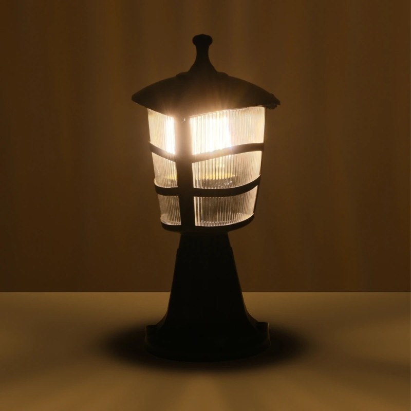 GloboStar® ZARDIN 203-0205 Vintage Επιδαπέδιο Φωτιστικό Φαναράκι Μονόφωτο 1 x E27 IP44 Μαύρο Πλαστικό Σώμα - Μ17 x Π17 x Υ33cm