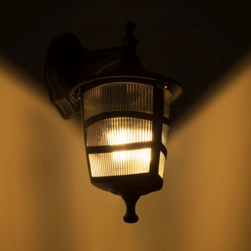 GloboStar® ZARDIN 203-0206 Vintage Επιτοίχιο Φωτιστικό Φαναράκι Μονόφωτο 1 x E27 IP44 Μαύρο Πλαστικό Σώμα - Μ22 x Π17 x Υ27cm