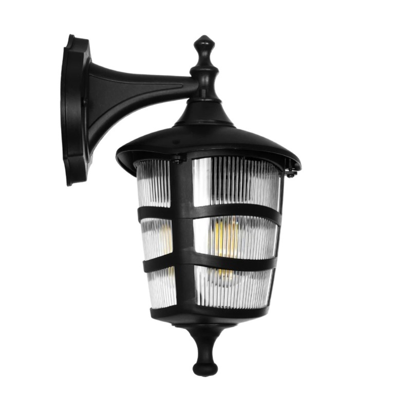GloboStar® ZARDIN 203-0206 Vintage Επιτοίχιο Φωτιστικό Φαναράκι Μονόφωτο 1 x E27 IP44 Μαύρο Πλαστικό Σώμα - Μ22 x Π17 x Υ27cm