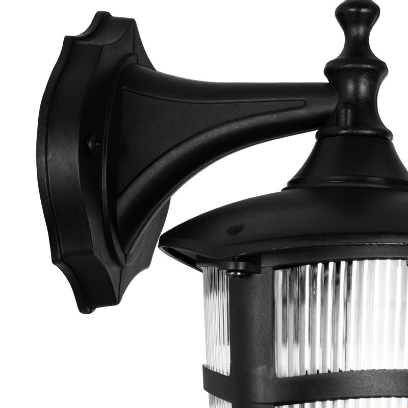 GloboStar® ZARDIN 203-0206 Vintage Επιτοίχιο Φωτιστικό Φαναράκι Μονόφωτο 1 x E27 IP44 Μαύρο Πλαστικό Σώμα - Μ22 x Π17 x Υ27cm