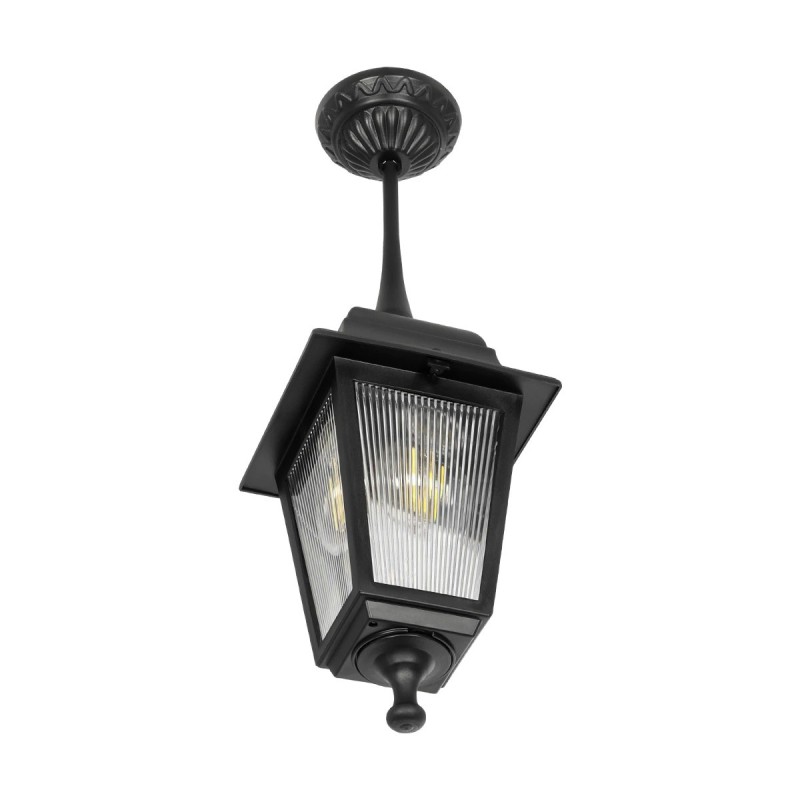 GloboStar® SOLME 203-0209 Vintage Κρεμαστό Φωτιστικό Φαναράκι Μονόφωτο 1 x E27 IP44 Μαύρο Πλαστικό Σώμα - Μ15 x Π15 x Υ50cm