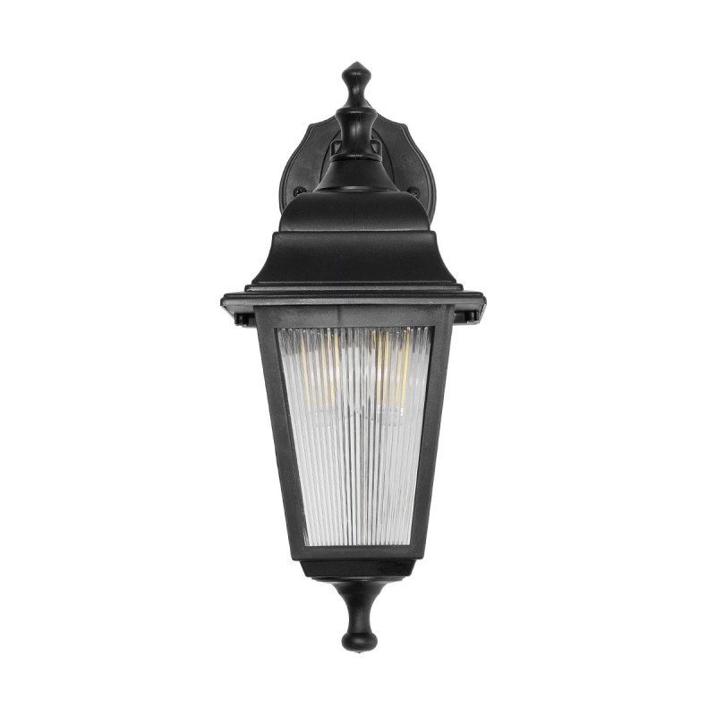 GloboStar® SOLME 203-0211 Vintage Επιτοίχιο Φωτιστικό Φαναράκι Μονόφωτο 1 x E27 IP44 Μαύρο Πλαστικό Σώμα - Μ19 x Π15 x Υ35cm