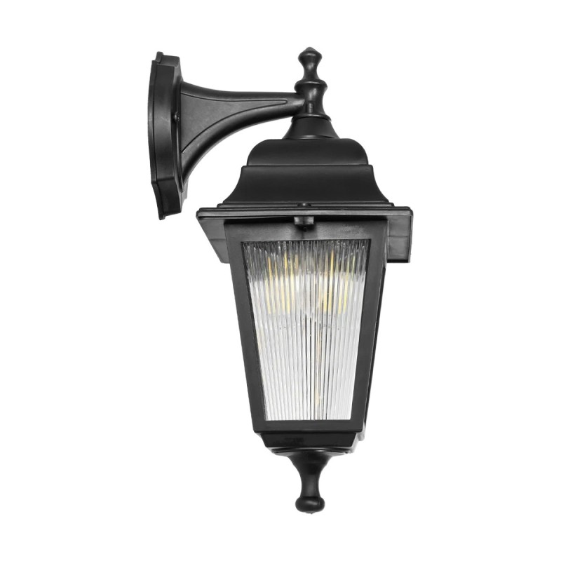 GloboStar® SOLME 203-0211 Vintage Επιτοίχιο Φωτιστικό Φαναράκι Μονόφωτο 1 x E27 IP44 Μαύρο Πλαστικό Σώμα - Μ19 x Π15 x Υ35cm