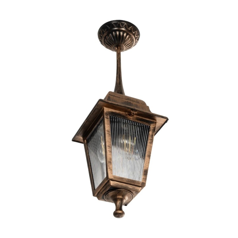 GloboStar® SOLME 203-0214 Vintage Κρεμαστό Φωτιστικό Φαναράκι Μονόφωτο 1 x E27 IP44 Χάλκινο Πλαστικό - Μ15 x Π15 x Υ50cm
