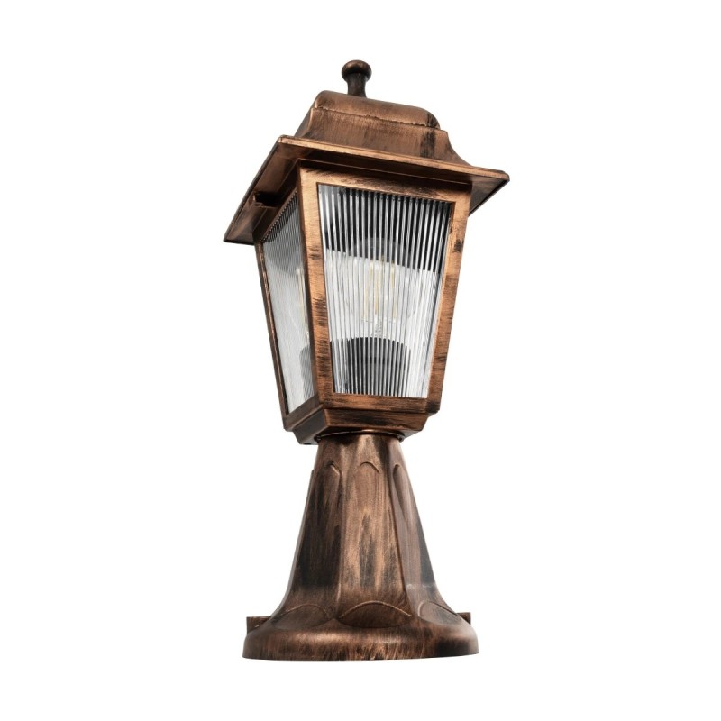 GloboStar® SOLME 203-0215 Vintage Επιδαπέδιο Φωτιστικό Φαναράκι Μονόφωτο 1 x E27 IP44 Χάλκινο & Διάφανο Πλαστικό - Μ15 x Π15 x Υ38cm