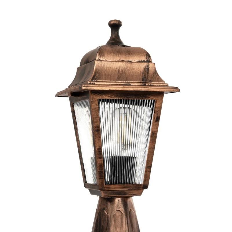 GloboStar® SOLME 203-0215 Vintage Επιδαπέδιο Φωτιστικό Φαναράκι Μονόφωτο 1 x E27 IP44 Χάλκινο & Διάφανο Πλαστικό - Μ15 x Π15 x Υ38cm