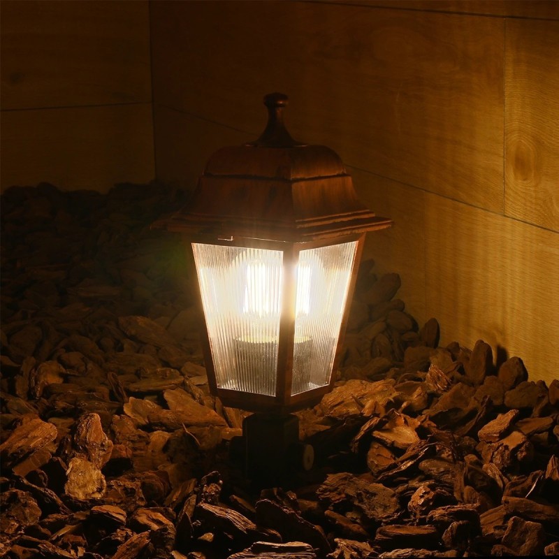 GloboStar® SOLME 203-0218 Vintage Καρφωτό Φωτιστικό Φαναράκι Μονόφωτο 1 x E27 IP44 Χάλκινο & Διάφανο Πλαστικό - Μ15 x Π15 x Υ50cm