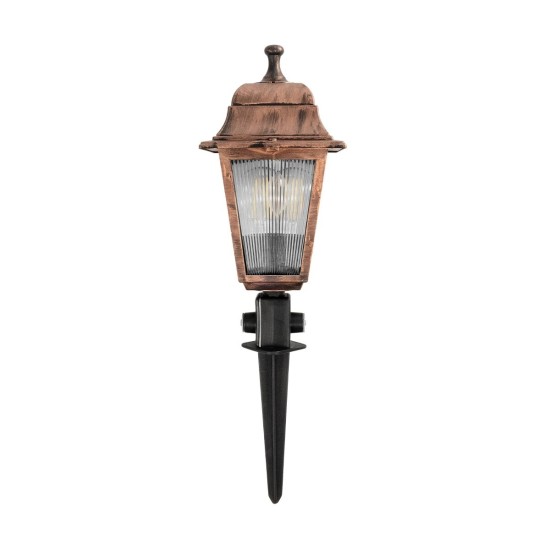 GloboStar® SOLME 203-0218 Vintage Καρφωτό Φωτιστικό Φαναράκι Μονόφωτο 1 x E27 IP44 Χάλκινο & Διάφανο Πλαστικό - Μ15 x Π15 x Υ50cm