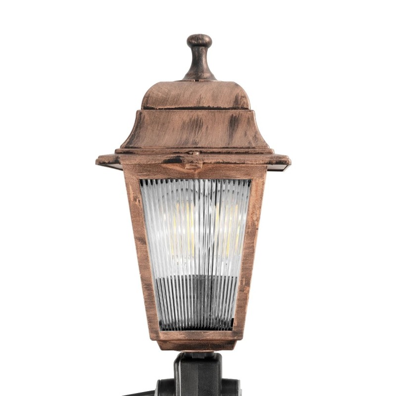 GloboStar® SOLME 203-0218 Vintage Καρφωτό Φωτιστικό Φαναράκι Μονόφωτο 1 x E27 IP44 Χάλκινο & Διάφανο Πλαστικό - Μ15 x Π15 x Υ50cm