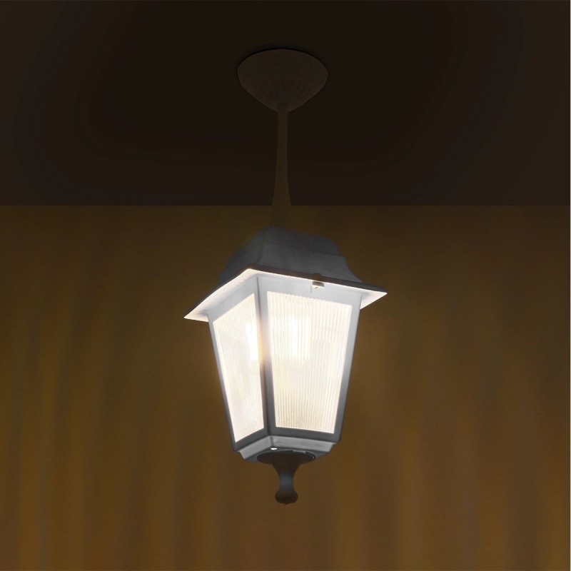 GloboStar® SOLME 203-0219 Vintage Κρεμαστό Φωτιστικό Φαναράκι Μονόφωτο 1 x E27 IP44 Λευκό Πλαστικό Σώμα - Μ15 x Π15 x Υ50cm