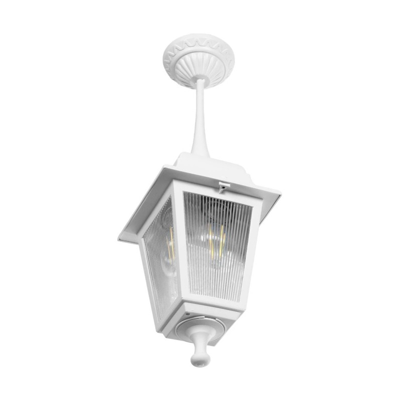 GloboStar® SOLME 203-0219 Vintage Κρεμαστό Φωτιστικό Φαναράκι Μονόφωτο 1 x E27 IP44 Λευκό Πλαστικό Σώμα - Μ15 x Π15 x Υ50cm