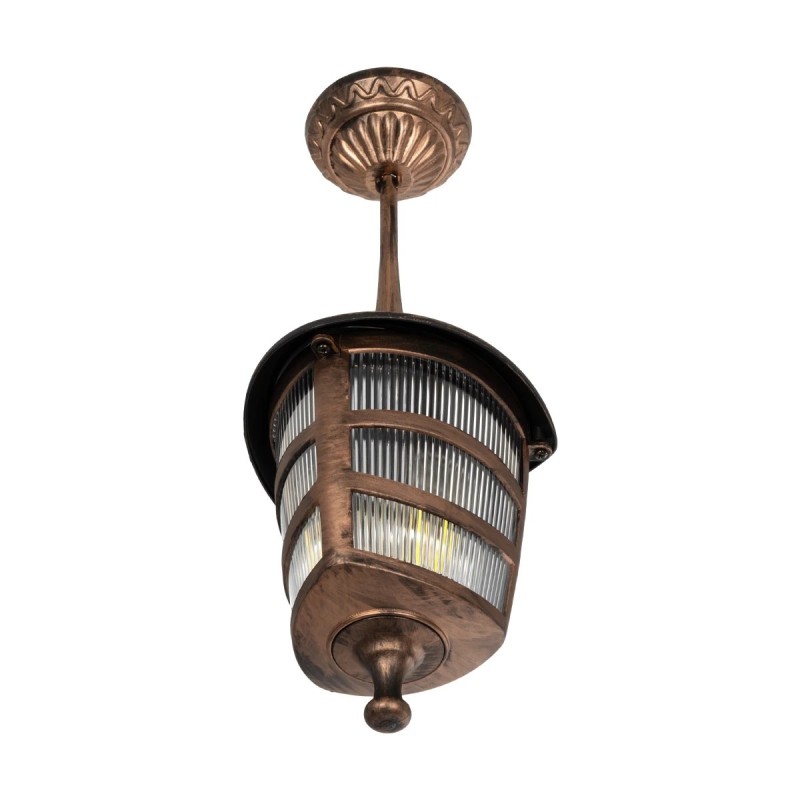 GloboStar® ZARDIN 203-0224 Vintage Κρεμαστό Φωτιστικό Φαναράκι Μονόφωτο 1 x E27 IP44 Χάλκινο Πλαστικό Σώμα - Μ17 x Π17 x Υ42cm