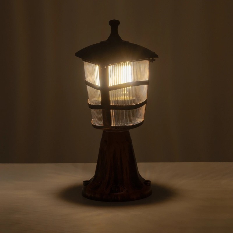 GloboStar® ZARDIN 203-0225 Vintage Επιδαπέδιο Φωτιστικό Φαναράκι Μονόφωτο 1 x E27 IP44 Χάλκινο Πλαστικό Σώμα - Μ17 x Π17 x Υ33cm