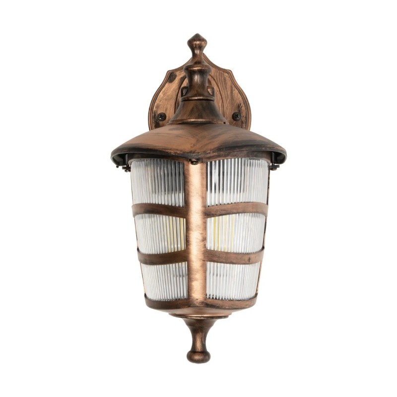GloboStar® ZARDIN 203-0226 Vintage Επιτοίχιο Φωτιστικό Φαναράκι Μονόφωτο 1 x E27 IP44 Χάλκινο Πλαστικό Σώμα - Μ22 x Π17 x Υ27cm