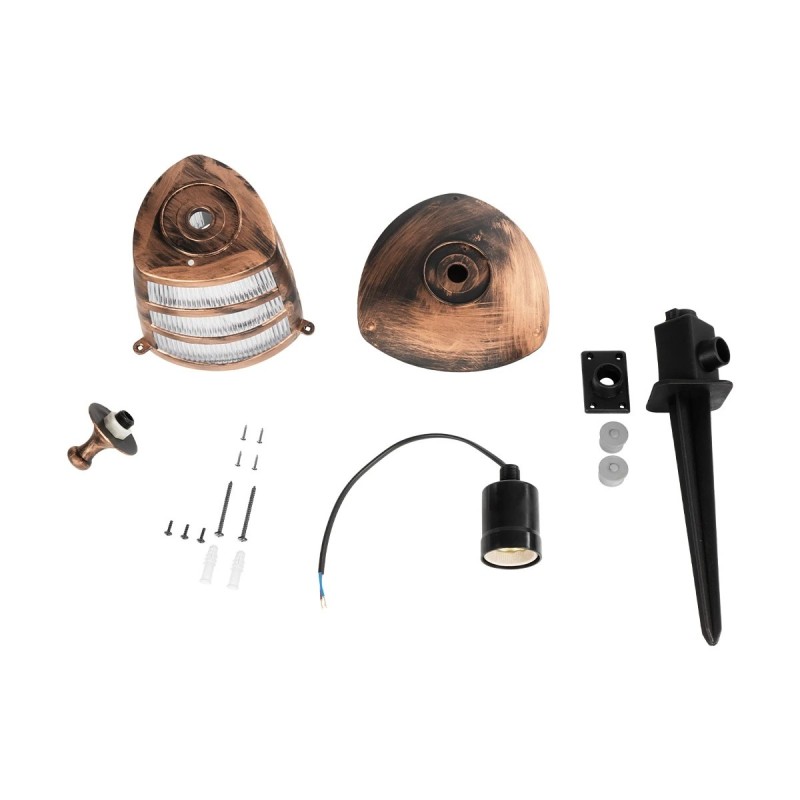 GloboStar® ZARDIN 203-0228 Vintage Καρφωτό Φωτιστικό Φαναράκι Μονόφωτο 1 x E27 IP44 Χάλκινο Πλαστικό Σώμα - Μ17 x Π17 x Υ45cm