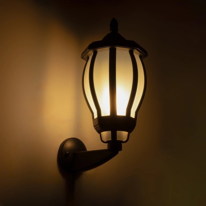 GloboStar® VERDI 203-0229 Vintage Επιτοίχιο Φωτιστικό Φαναράκι Μονόφωτο 1 x E27 IP44 Μαύρο Πλαστικό Σώμα - Μ23 x Π17 x Υ40cm