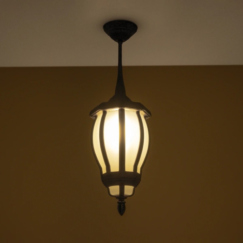 GloboStar® VERDI 203-0232 Vintage Κρεμαστό Φωτιστικό Φαναράκι Μονόφωτο 1 x E27 IP44 Μαύρο Πλαστικό Σώμα - Μ17 x Π17 x Υ52cm