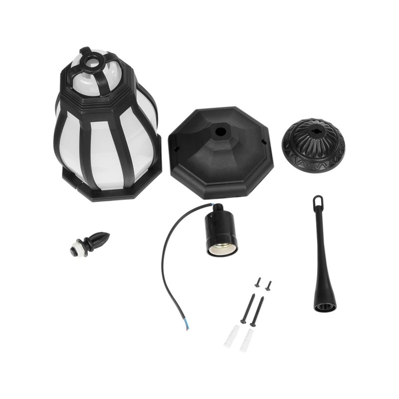 GloboStar® VERDI 203-0232 Vintage Κρεμαστό Φωτιστικό Φαναράκι Μονόφωτο 1 x E27 IP44 Μαύρο Πλαστικό Σώμα - Μ17 x Π17 x Υ52cm