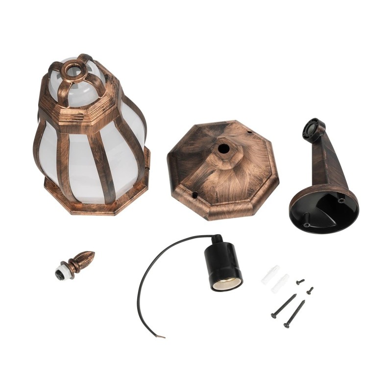 GloboStar® VERDI 203-0233 Vintage Επιτοίχιο Φωτιστικό Φαναράκι Μονόφωτο 1 x E27 IP44 Χάλκινο Πλαστικό Σώμα - Μ23 x Π17 x Υ40cm