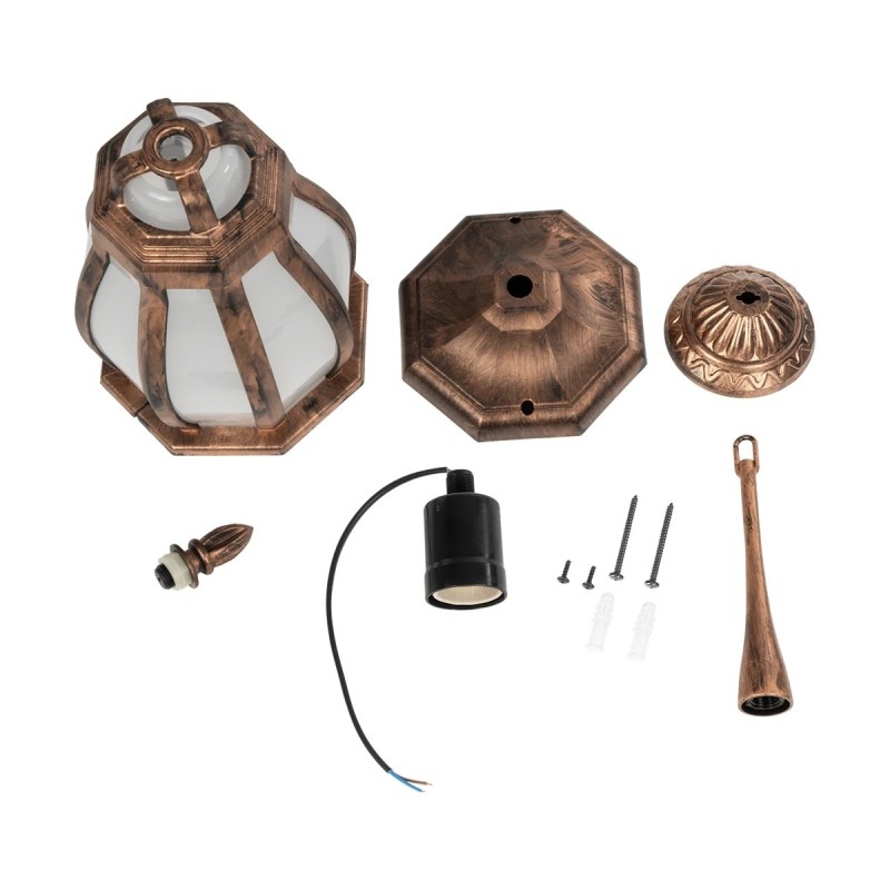 GloboStar® VERDI 203-0234 Vintage Κρεμαστό Φωτιστικό Φαναράκι Μονόφωτο 1 x E27 IP44 Χάλκινο Πλαστικό Σώμα - Μ17 x Π17 x Υ47cm