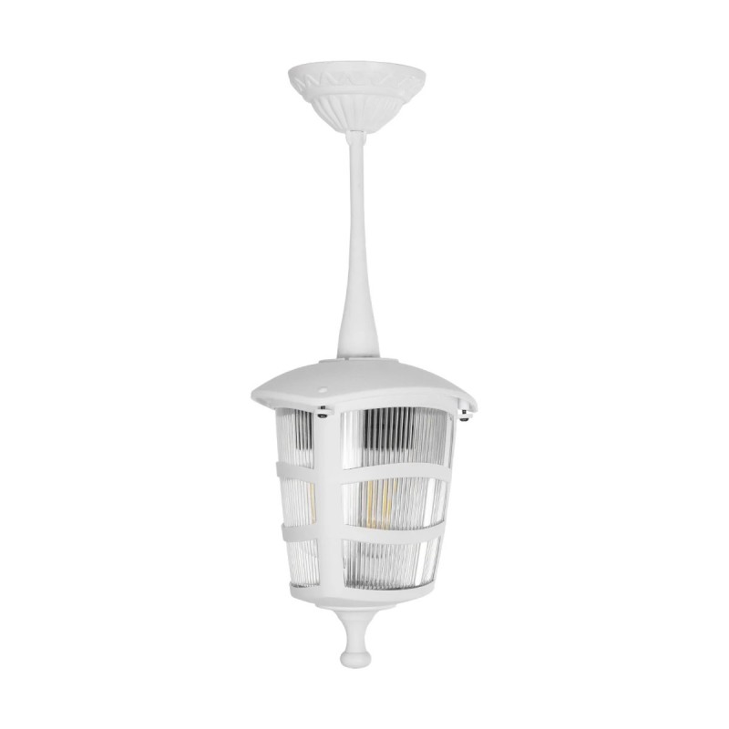 GloboStar® ZARDIN 203-0237 Vintage Κρεμαστό Φωτιστικό Φαναράκι Μονόφωτο 1 x E27 IP44 Λευκό Πλαστικό Σώμα - Μ17 x Π17 x Υ42cm