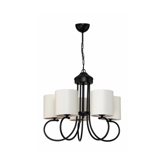GLOBOSTAR® TRITON 203-0253 Vintage Κρεμαστό Φωτιστικό Οροφής με Ντουί 5 x E27 AC 220-240V IP20 - Μαύρο & Μπεζ - Μ50 x Π50 x Υ48cm GloboStar® TRITON 203-0253 Vintage Κρεμαστό Φωτιστικό Καπέλο Πολύφωτο 5 x E27 IP20 Μαύρο Μέταλλο με Μπέζ Ύφασμα - Μ50 x Π50 x Υ48cm