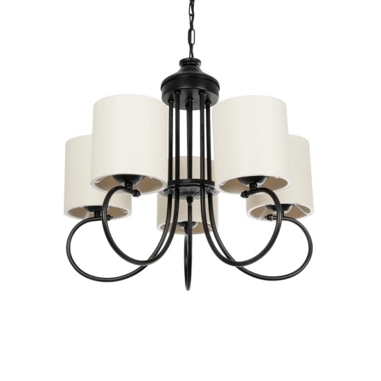 GLOBOSTAR® TRITON 203-0253 Vintage Κρεμαστό Φωτιστικό Οροφής με Ντουί 5 x E27 AC 220-240V IP20 - Μαύρο & Μπεζ - Μ50 x Π50 x Υ48cm GloboStar® TRITON 203-0253 Vintage Κρεμαστό Φωτιστικό Καπέλο Πολύφωτο 5 x E27 IP20 Μαύρο Μέταλλο με Μπέζ Ύφασμα - Μ50 x Π50 x Υ48cm