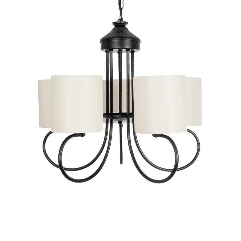GloboStar® TRITON 203-0253 Vintage Κρεμαστό Φωτιστικό Καπέλο Πολύφωτο 5 x E27 IP20 Μαύρο Μέταλλο με Μπέζ Ύφασμα - Μ50 x Π50 x Υ48cm