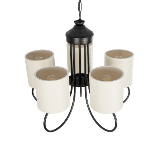 GLOBOSTAR® TRITON 203-0253 Vintage Κρεμαστό Φωτιστικό Οροφής με Ντουί 5 x E27 AC 220-240V IP20 - Μαύρο & Μπεζ - Μ50 x Π50 x Υ48cm GloboStar® TRITON 203-0253 Vintage Κρεμαστό Φωτιστικό Καπέλο Πολύφωτο 5 x E27 IP20 Μαύρο Μέταλλο με Μπέζ Ύφασμα - Μ50 x Π50 x Υ48cm
