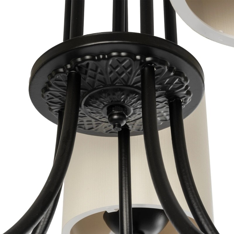 GloboStar® TRITON 203-0253 Vintage Κρεμαστό Φωτιστικό Καπέλο Πολύφωτο 5 x E27 IP20 Μαύρο Μέταλλο με Μπέζ Ύφασμα - Μ50 x Π50 x Υ48cm
