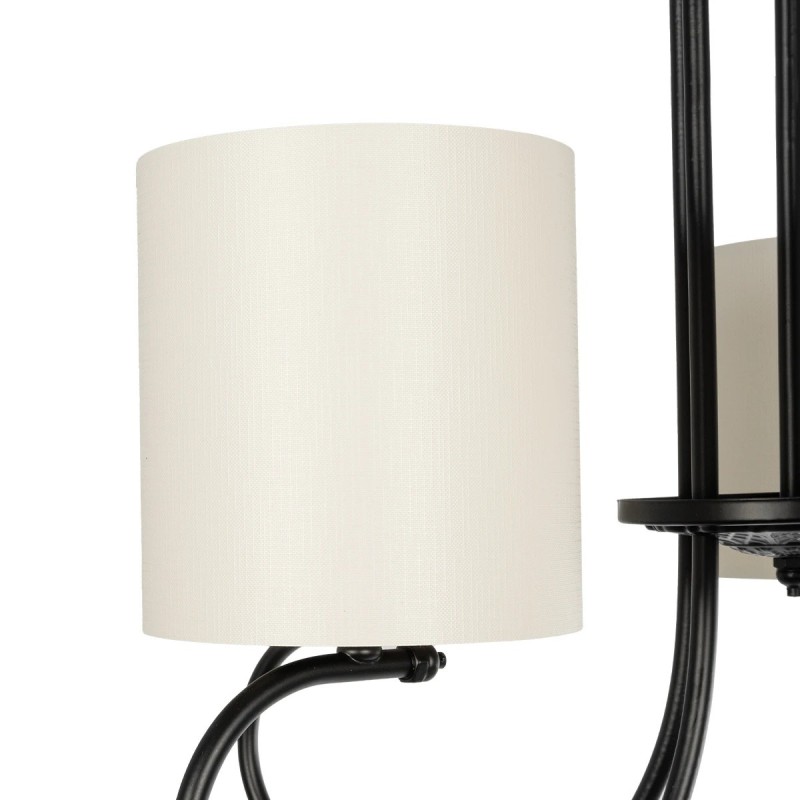 GloboStar® TRITON 203-0253 Vintage Κρεμαστό Φωτιστικό Καπέλο Πολύφωτο 5 x E27 IP20 Μαύρο Μέταλλο με Μπέζ Ύφασμα - Μ50 x Π50 x Υ48cm