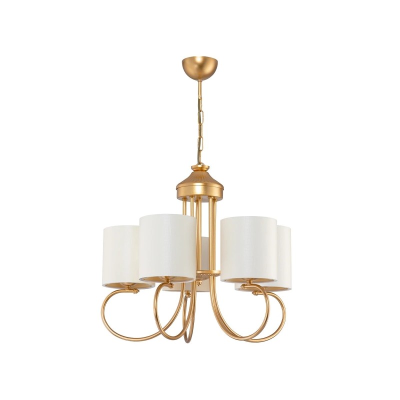 GloboStar® TRITON 203-0254 Vintage Κρεμαστό Φωτιστικό Καπέλο Πολύφωτο 5 x E27 IP20 Χρυσό Μέταλλο με Μπέζ Ύφασμα - Μ50 x Π50 x Υ48cm