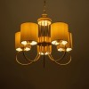GloboStar® TRITON 203-0254 Vintage Κρεμαστό Φωτιστικό Καπέλο Πολύφωτο 5 x E27 IP20 Χρυσό Μέταλλο με Μπέζ Ύφασμα - Μ50 x Π50 x Υ48cm