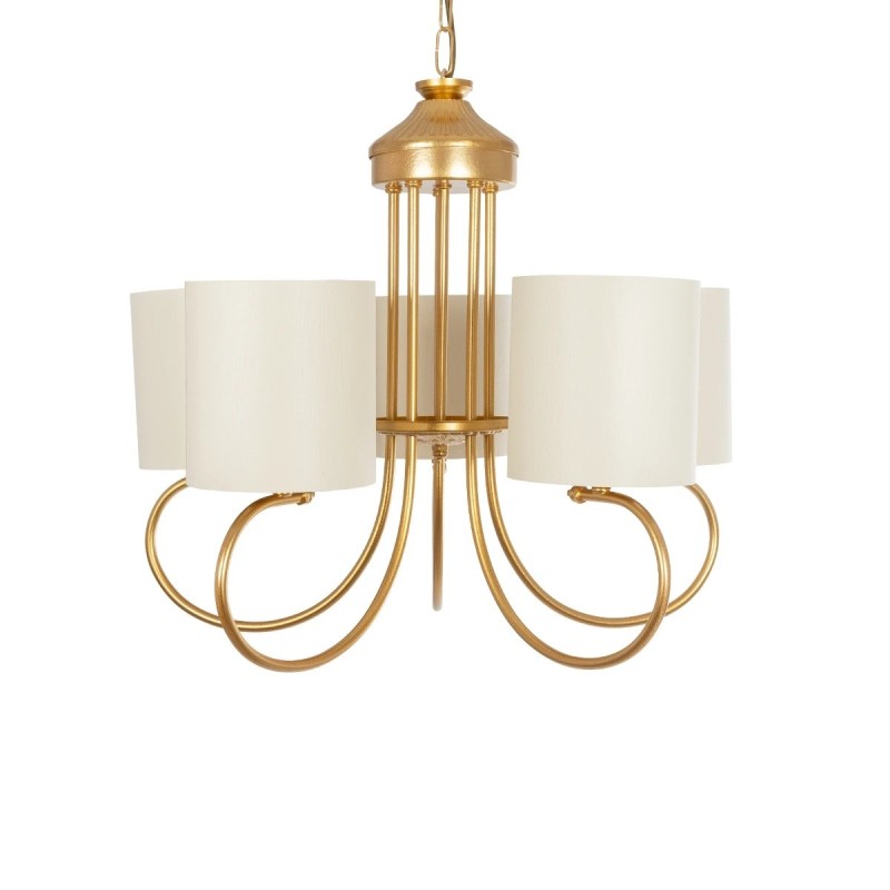 GloboStar® TRITON 203-0254 Vintage Κρεμαστό Φωτιστικό Καπέλο Πολύφωτο 5 x E27 IP20 Χρυσό Μέταλλο με Μπέζ Ύφασμα - Μ50 x Π50 x Υ48cm