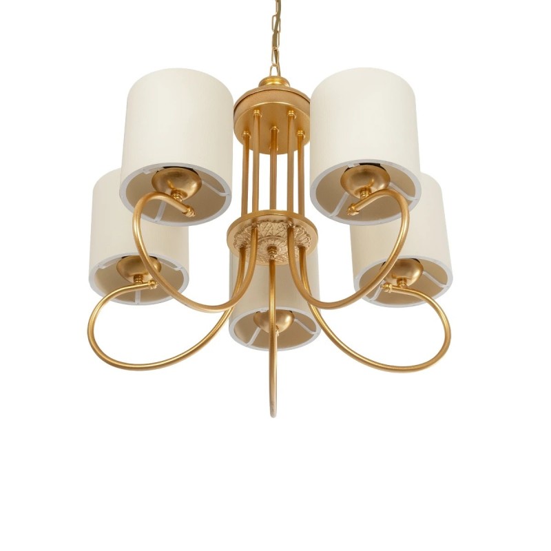 GloboStar® TRITON 203-0254 Vintage Κρεμαστό Φωτιστικό Καπέλο Πολύφωτο 5 x E27 IP20 Χρυσό Μέταλλο με Μπέζ Ύφασμα - Μ50 x Π50 x Υ48cm